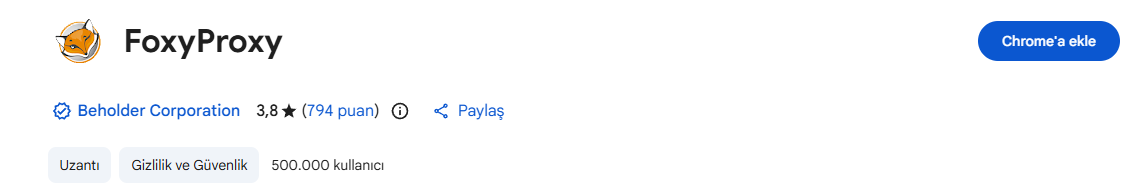 FoxyProxy Chrome'a Ekle Butonu