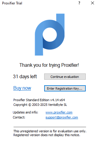 Proxifier Giriş Ekranı - Enter Registration Key